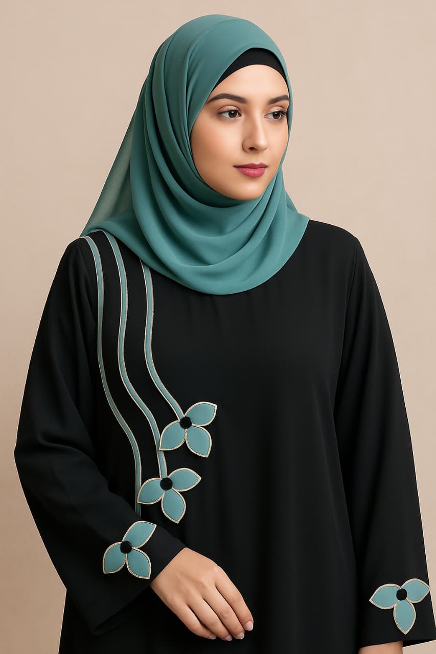 Elegant Brown Floral Abaya Premium Chiffon with Embroidered Detail