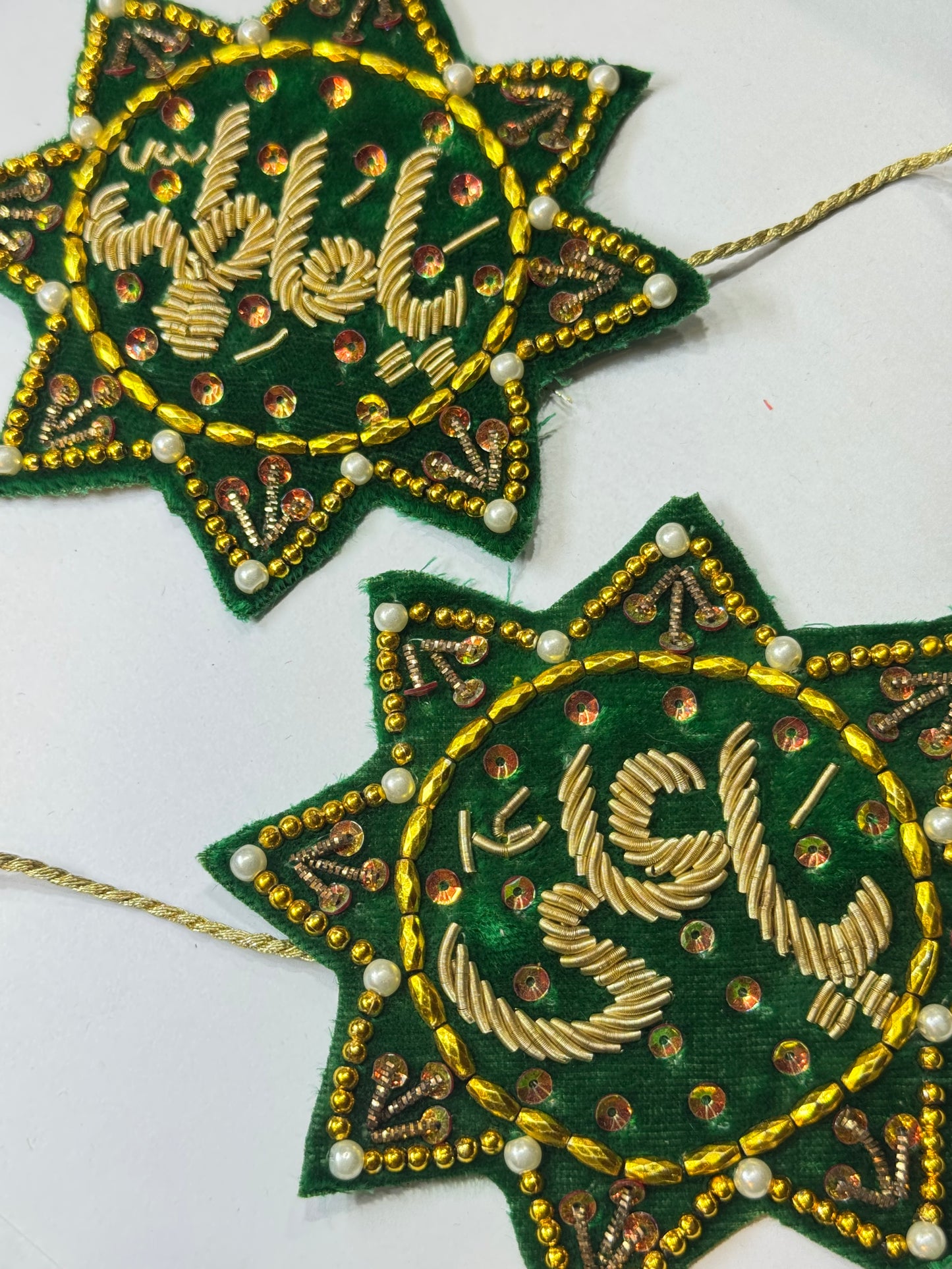 Handmade Green Velvet Imam Zamin – Gold Embroidery, Beads & Pearls for Nikah & Weddings