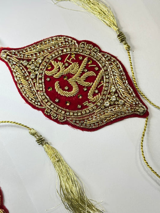 Luxury Red Velvet Imam Zamin with Golden Embroidery & Crystal Detailing