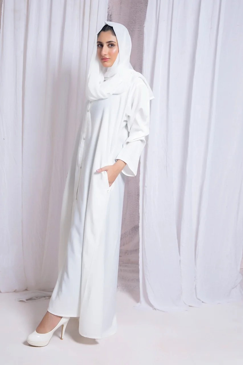 Falisha White Abaya With Pockets for Hajj & Umrah