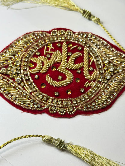 Luxury Red Velvet Imam Zamin with Golden Embroidery & Crystal Detailing