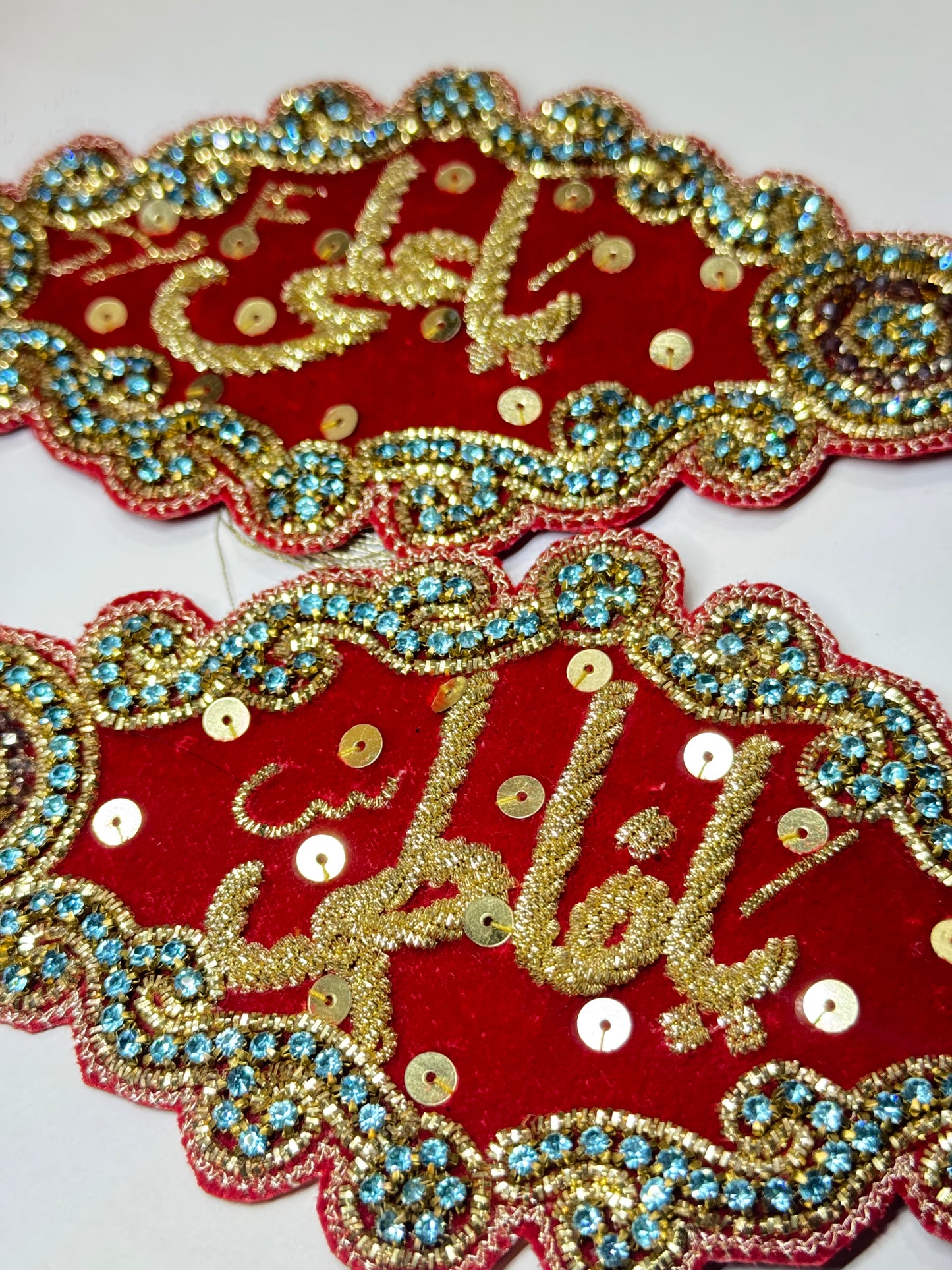 Premium Handcrafted Imam Zamin Pair – “Ya Ali” & “Ya Fatima” Velvet with Golden Embroidery