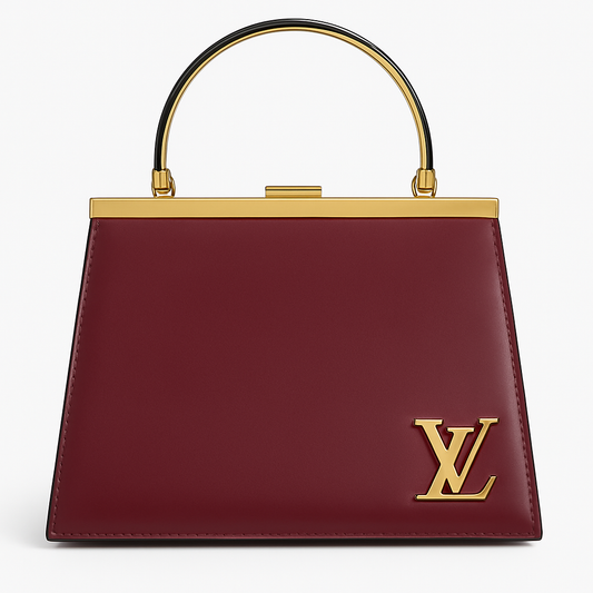 Elegant Louis Vuitton Burgundy Leather Handbag with Gold Handle & Logo