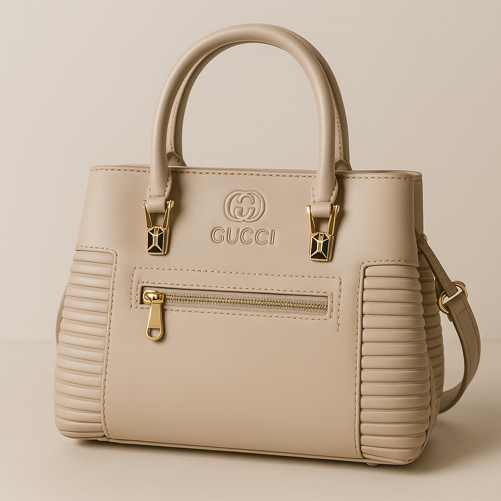 Gucci Beige Textured Leather Handbag with Gold Hardware – Elegant Structured Tote