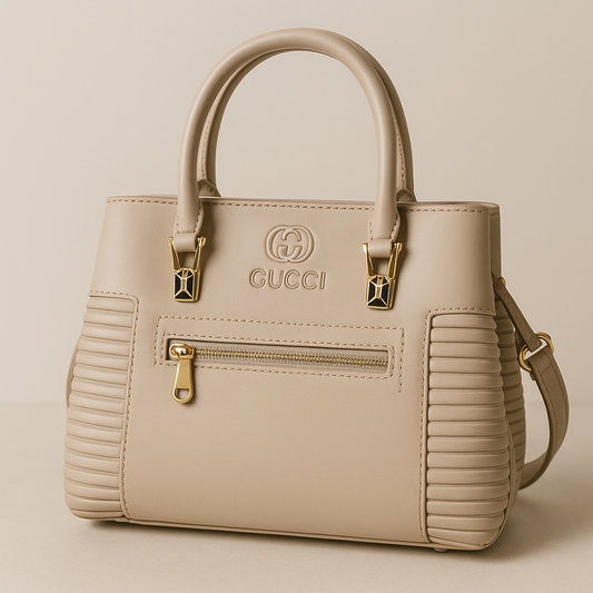 Gucci Beige Textured Leather Handbag with Gold Hardware – Elegant Structured Tote