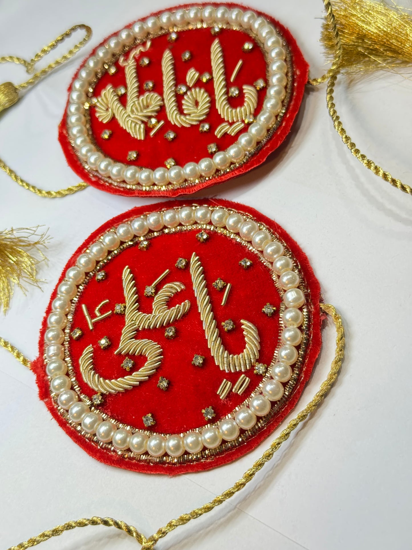 Luxury Handmade Velvet Imam Zamin with Golden Embroidery & Pearl Border – Ya Ali & Ya Fatima